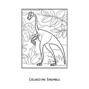 Image à colorier d'un dinosaure terrestre au long cou et aux longues pattes