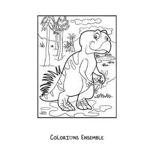 Image à colorier d'un grand dinosaure terrestre en dessin animé