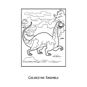 Image à colorier d'un grand dinosaure terrestre en dessin animé dans la savane