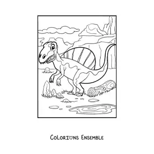 Image à colorier d'un dinosaure terrestre carnivore grandeur nature