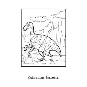 Image à colorier d'un grand dinosaure terrestre marchant dans son habitat