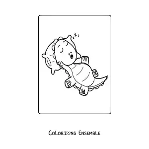 Image à colorier d'un bébé dinosaure kawaii mangeant un hamburger
