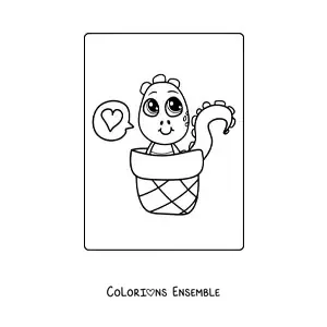 Image à colorier d'un bébé dinosaure kawaii avec un ballon