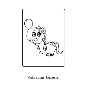 Image à colorier d'un bébé dinosaure kawaii en train de dormir