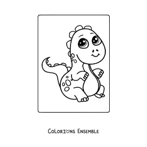 Image à colorier d'un bébé dinosaure carnivore dans son habitat