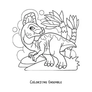 Image à colorier d'un bébé dinosaure herbivore dans son habitat