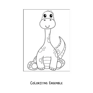 Image à colorier d’un tendre bébé dinosaure au long cou assis