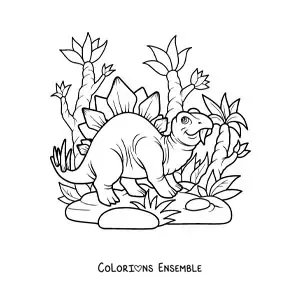 Image à colorier d’un stégosaure herbivore en dessin animé