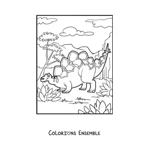 Image à colorier d’un dinosaure herbivore du jurassique