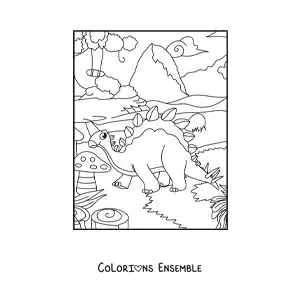 Image à colorier d’un grand dinosaure herbivore en dessin animé