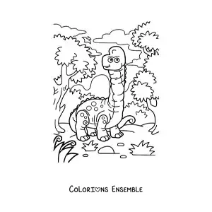 Image à colorier d’un dinosaure herbivore au long cou en dessin animé