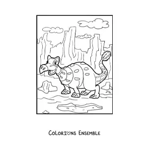 Image à colorier d’un ankylosaure herbivore en dessin animé