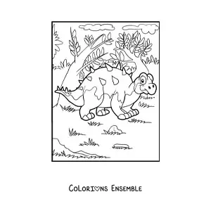 Image à colorier d’un dinosaure Polacanthus herbivore en dessin animé