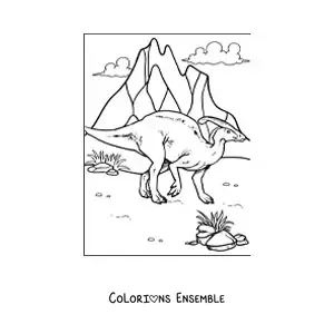 Image à colorier d’un dinosaure Parasaurolophus herbivore en dessin animé