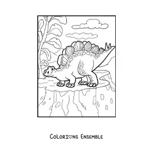Image à colorier d’un grand dinosaure herbivore dans son habitat