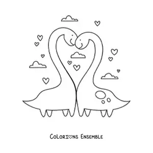 Image à colorier de mignons dinosaures au long cou amoureux