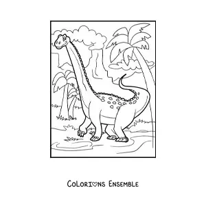 Image à colorier d’un dinosaure brontosaure dans son habitat
