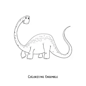 Image à colorier d’un dinosaure au long cou et à la longue queue en dessin animé