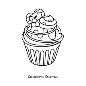 Image à colorier d'un cupcake avec un cœur