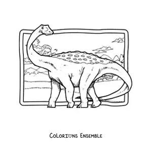Image à colorier d’un dinosaure au long cou réaliste