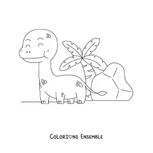 Image à colorier d’un bébé dinosaure au long cou en dessin animé