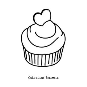 Image à colorier d'un cupcake avec un cœur