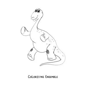 Image à colorier d’un dinosaure au long cou sur deux pattes