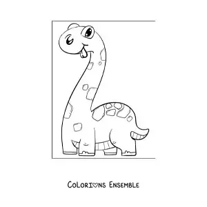 Image à colorier d’un drôle de dinosaure au long cou en dessin animé