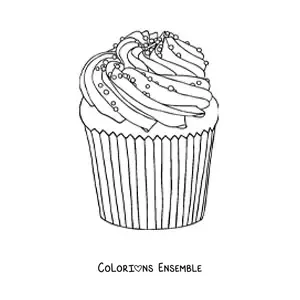 Image à colorier d'un cupcake réaliste avec du glaçage