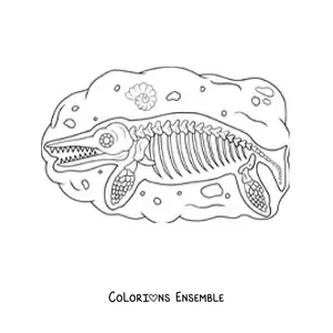 Image à colorier d’un fossile de dinosaure aquatique