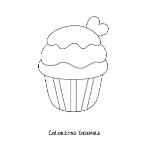 Image à colorier d'un cupcake avec un cœur