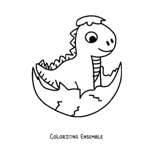 Image à colorier d’un mignon bébé dinosaure en dessin animé dans un œuf
