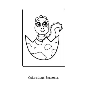 Image à colorier d’un bébé dinosaure kawaii dans un œuf