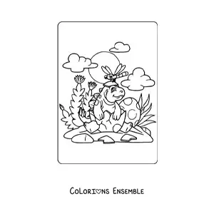 Image à colorier d’un dinosaure nouveau-né dans un œuf