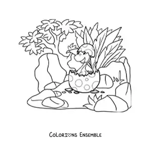 Image à colorier d’un dinosaure qui sort de l’œuf