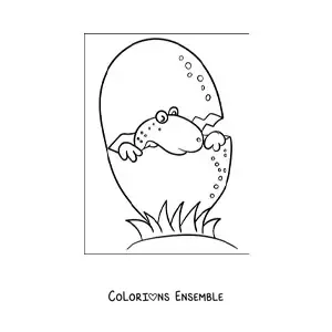 Image à colorier d’un dinosaure en dessin animé qui sort de l’œuf