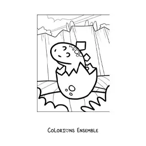Image à colorier d’un dinosaure facile qui sort de l’œuf