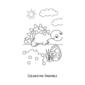 Image à colorier d’un dinosaure en dessin animé avec un œuf