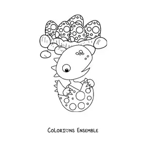 Image à colorier d’œufs de dinosaure avec un mignon bébé