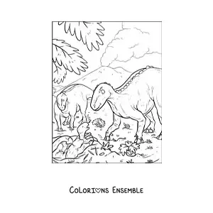Image à colorier de bébés dinosaures nouveau-nés avec leur maman