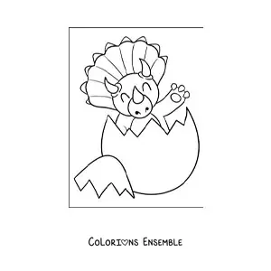 Image à colorier d’un bébé tricératops qui sort de son œuf