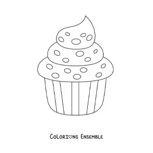 Image à colorier d'un cupcake avec du glaçage