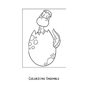 Image à colorier d’un bébé dinosaure qui sort de son œuf