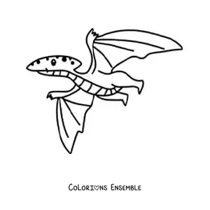 Image à colorier d’un dinosaure volant kawaii