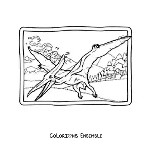 Image à colorier d’un dinosaure volant réaliste
