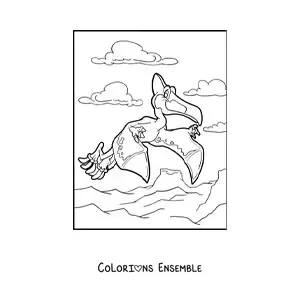 Image à colorier d’un dinosaure volant en plein vol