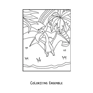 Image à colorier facile d’un dinosaure volant rigolo