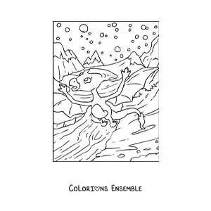 Image à colorier d’un joli dinosaure volant en plein vol