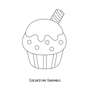 Image à colorier d'un cupcake avec une gaufrette