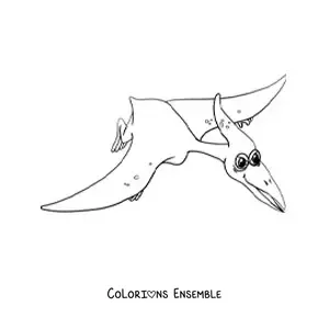 Image à colorier d’un dinosaure volant rigolo